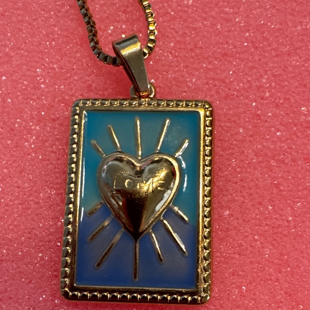 Gold and Blue Heart Pendant Necklace